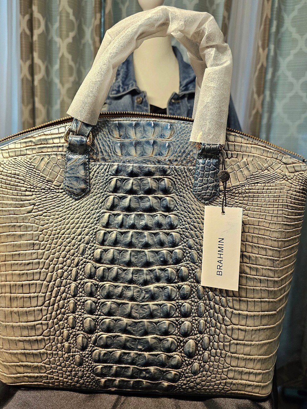 ✨ NWT Brahmin Large Duxbury Satchel Petrol Ombre Melbourne Leather + Dust Bag ✨ - Picture 3 of 7